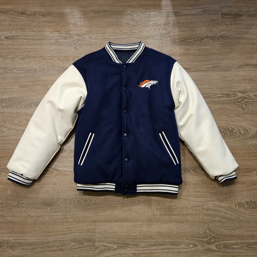 Mighty Mac Denver Broncos Varsity Jacket Youth L 14/16 Wool Reversible Vtg